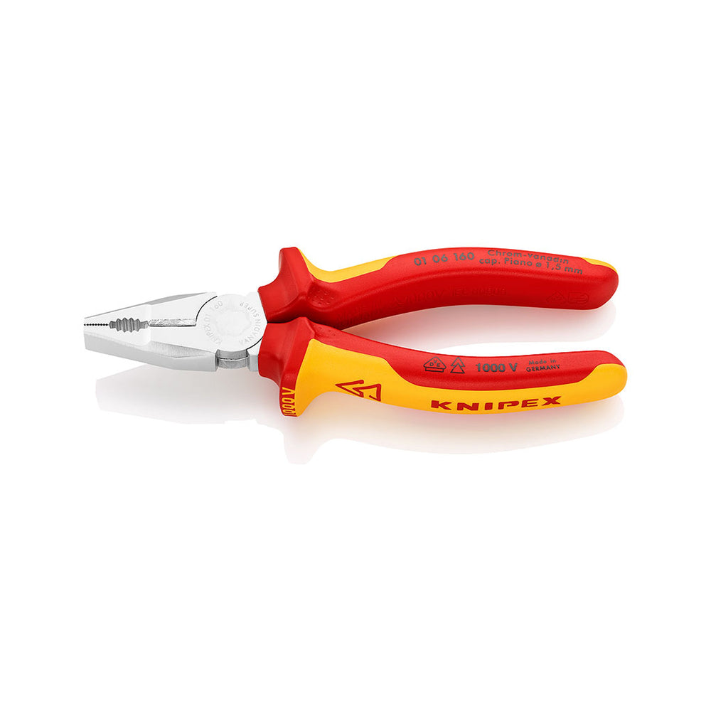 KNIPEX (0106160) PINZA ELECTRICISTA CROMADO 6.4(160MM) MANGOS AISLADOS 1000V