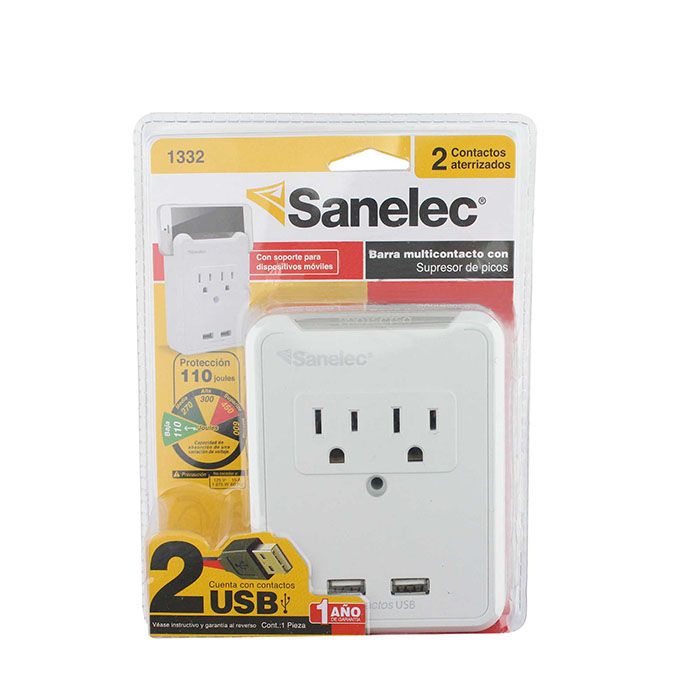 (1332) MULTICONTACTO DE PARED 2 USB C/ SUPR. PICOS