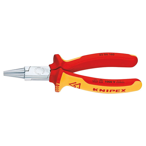 KNIPEX (2206160) PINZA PUNTA REDONDA CROMADO 6.4 (160MM) MANGOS AISLADOS 1000V