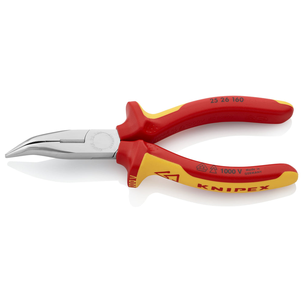 KNIPEX (2526160) PINZA PUNTA CURVA C/CORTE CROMADA MANGOS AISLADOS 1000V 6.4 (160MM)