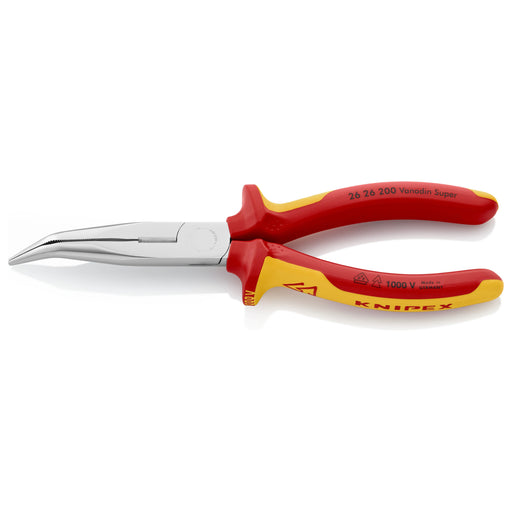 KNIPEX (2626200) PINZA PUNTA CURVA C/CORTE CROMADO MANGOS REFORZADOS AISLADOS 1000V