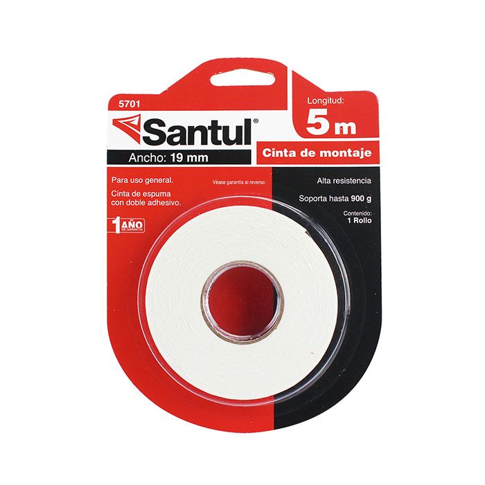 (5701) CINTA DE MONTAJE DOBLE CARA 19MM SOPORTA HASTA 900 G X 5 MTS