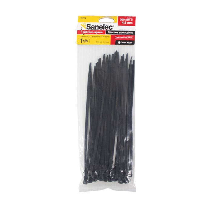 (5774) CINCHO PLASTICO NEGRO 4.8 X 200 MM (50 PZAS)