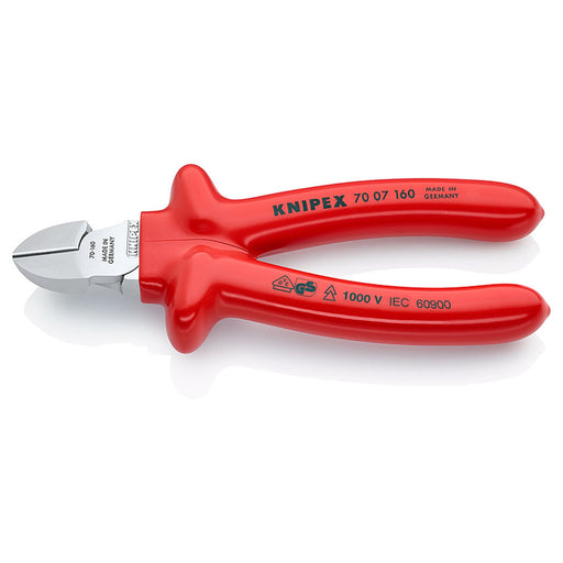 KNIPEX (7007160) PINZA CORTE DIAGONAL 6.4 (160MM) CROMADO MANGOS AISLADO REFORZADO 1000V